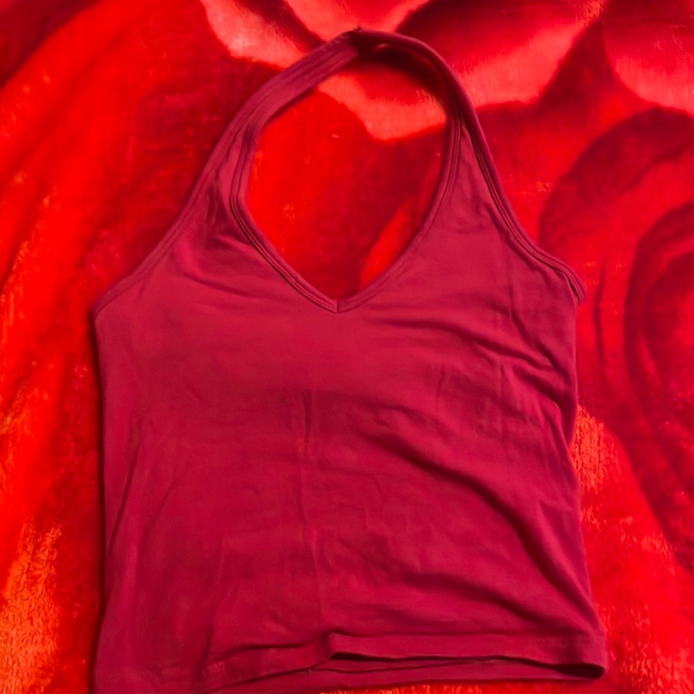 Red halter top cropped